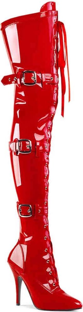 SEDUCE-3028 (EU 38 = US 8) 5 Heel Ribbon Stretch Thigh High Boot w/ Grommet