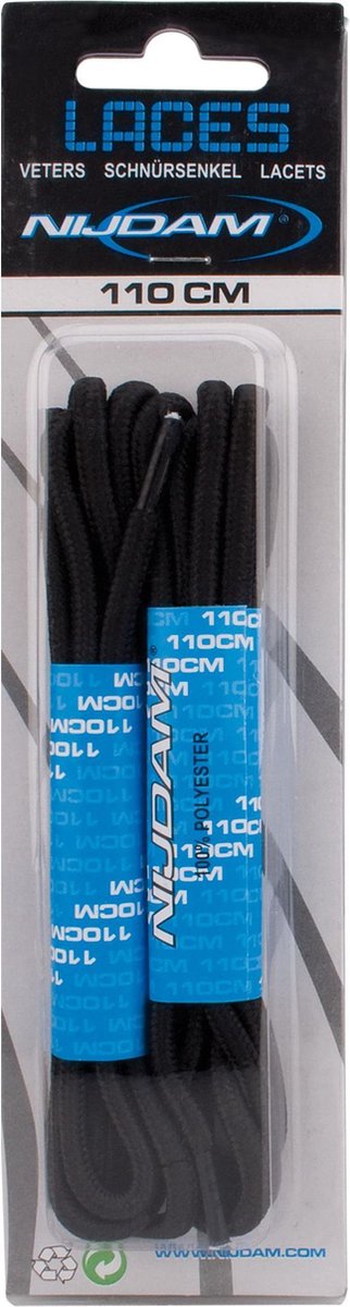 Nijdam Veters Rond - 110 cm - 2 Paar - Zwart