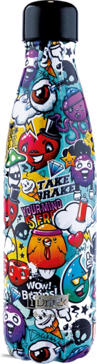 I-drink Thermosfles Graffiti 1 Liter Rvs Blauw/paars