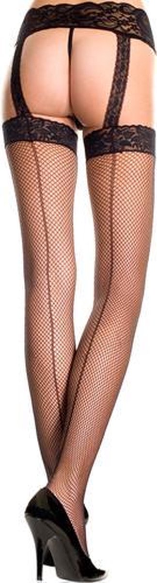 Jarretelsetje Met Netkousen - Zwart - One Size (S-M 34 - 38)