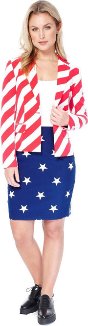 Landen Thema Kostuum | USA American Woman Opposuit | Vrouw | Maat 34 | Carnaval kostuum | Verkleedkleding