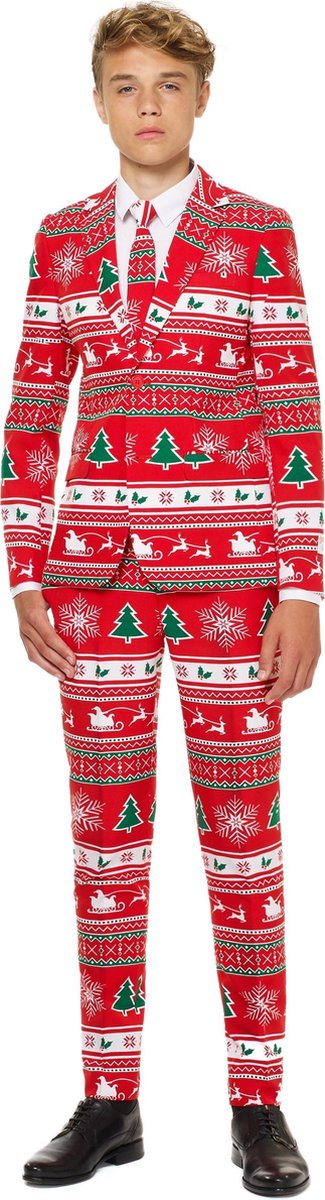 OppoSuits Winter Wonderland - Jongens Kostuum - Rood - Kerst - Maat 146/152