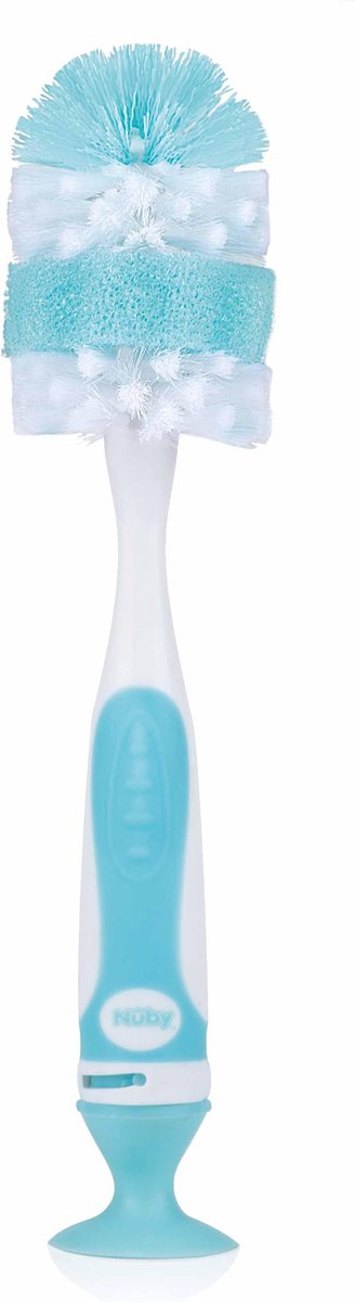 Nûby - Flessenborstel met kleinere speenborstel en zuignap - Blauw