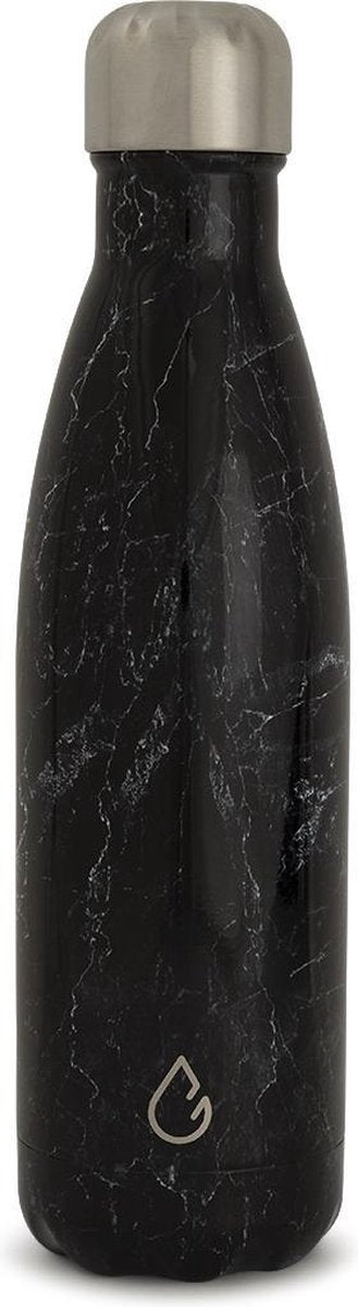 Wattamula Design eco RVS drinkfles - zwart marmer - 500 ml - waterfles - thermosfles - sport