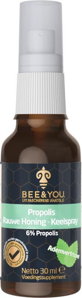 Bee&You Propolis keelspray 30 ml | 6% zuiver vloeibaar extract | alcoholvrij | Rauw honing