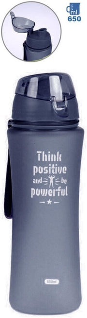 Sport Bidon drinkfles/waterfles Think Positive print grijs 650 Ml van Kunststof