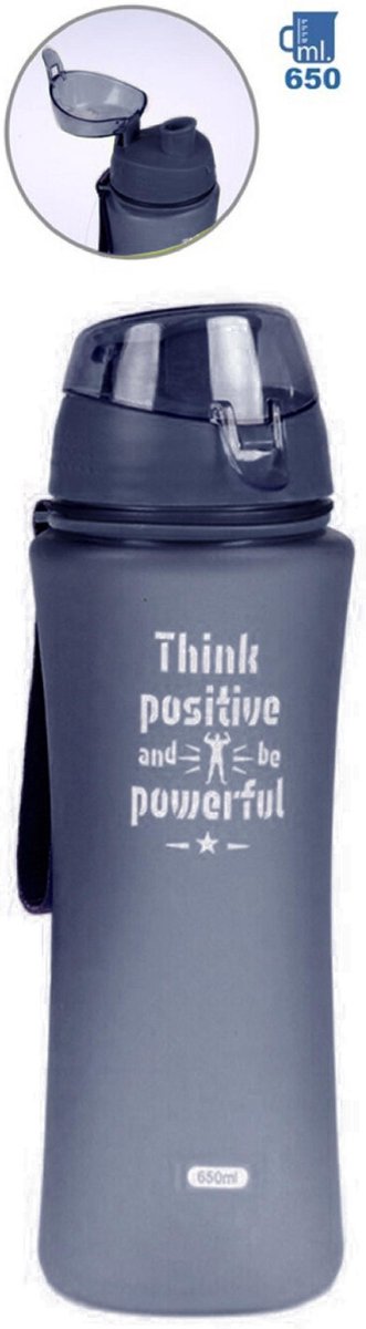Sport Bidon drinkfles/waterfles Think Positive print grijs 650 Ml van Kunststof