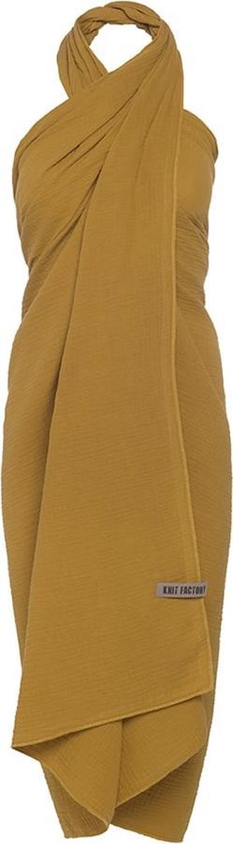 Knit Factory Liv Pareo/XL Sjaal - Oker - 100% biologisch katoen