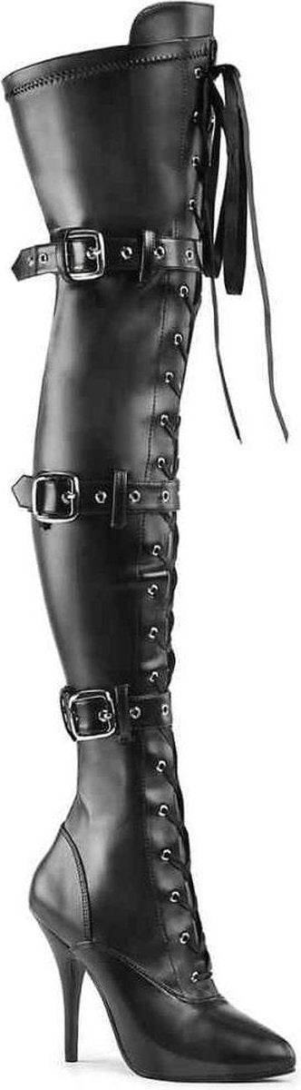 SEDUCE-3028 (EU 39 = US 9) 5 Heel Ribbon Stretch Thigh High Boot w/ Grommet