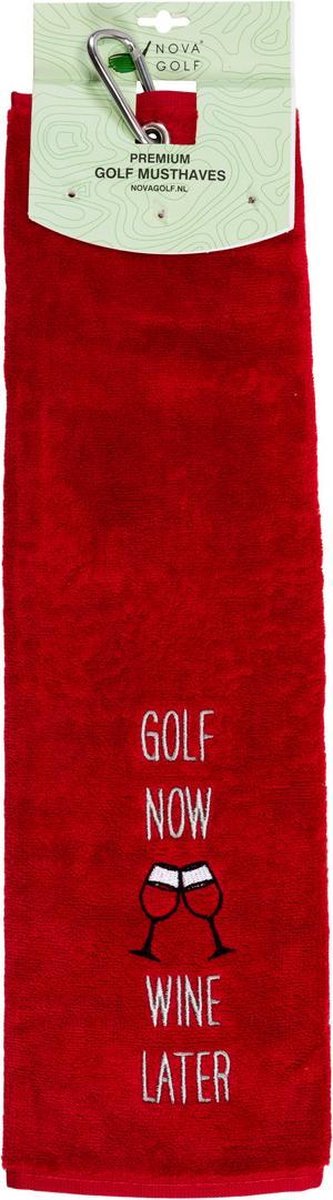 Nova Golf 'Golf Now Wine Later' Golfhanddoek - Rood Grijs