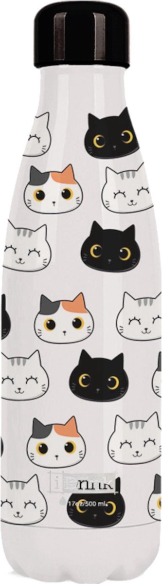 I-drink Thermosfles Cats 500 Ml Rvs Zwart/wit