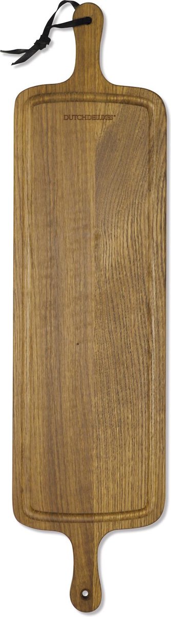Dutchdeluxes - XL Serveerplank / BBQ Board - Slim fit - Massief Gerookt Eikenhout - 78 x 19 cm - Met 2 handvaten
