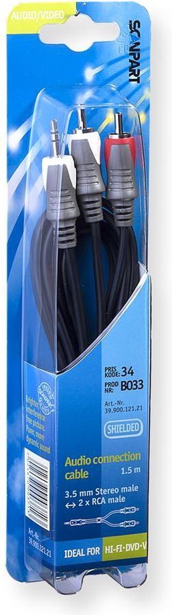 Bandridge VAL3401 audio kabel 1 m 3.5mm 2 x RCA Zwart