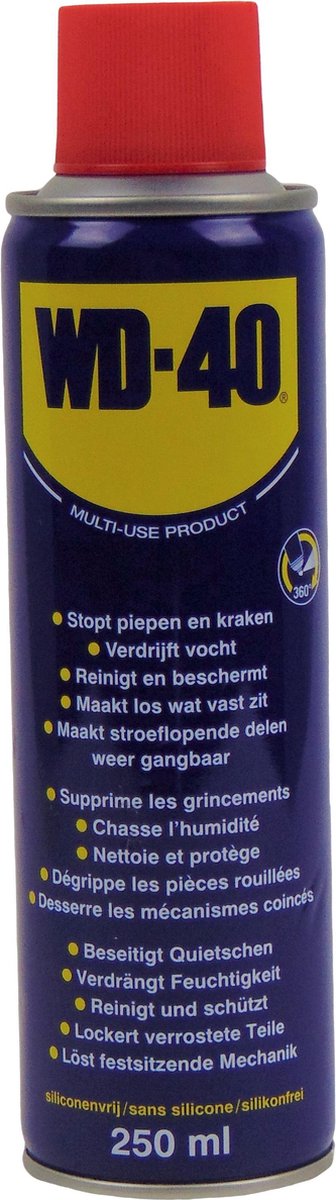 WD-40 250ml - Kruipolie - Multispray- Multi use-product - Siliconenvrij - Nodig in elke garage - Handig voor sleutelwerk - Monteur- Smeermiddel - Poetsmiddel - Anti-Roest - Sleutelbenodigdheden