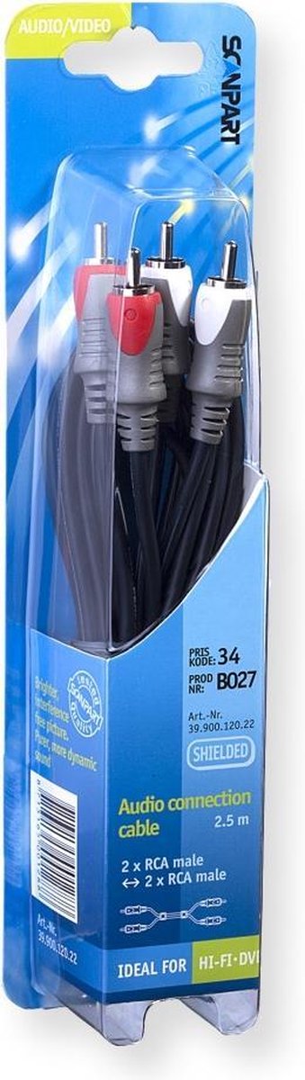 Scanpart Aansluitkabel 2tulp(m)-(m) 2.5m