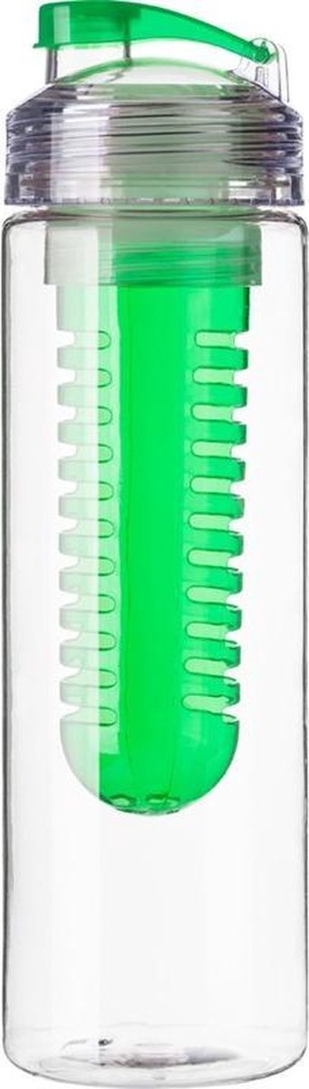 Drinkfles/waterfles met fruitfilter groen 650 ml - Fruit infuser - Fruitwater fles transparant/groen