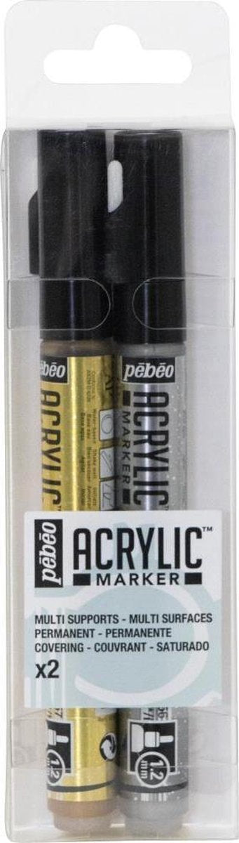 Pebeo - Acrylic markers 1.2mm - Goud &Zilver - set  2 stuks