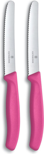 Victorinox 2 x pak mesje met golvende rand tomaat & worstmes - roze- lemmet 11 cm