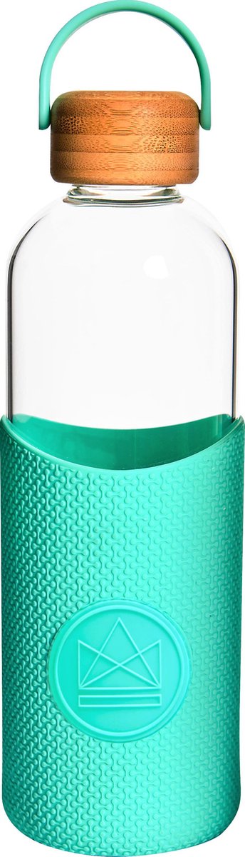 Neon Kactus - Drinkfles - met Draaglus - Glas - Bamboe - Free Spirit - Mint Groen - 1 Liter