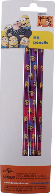Minions Potloden Paars/roze 3 Stuks