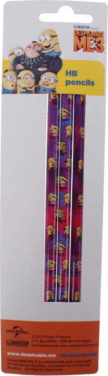 Minions Potloden Paars/roze 3 Stuks