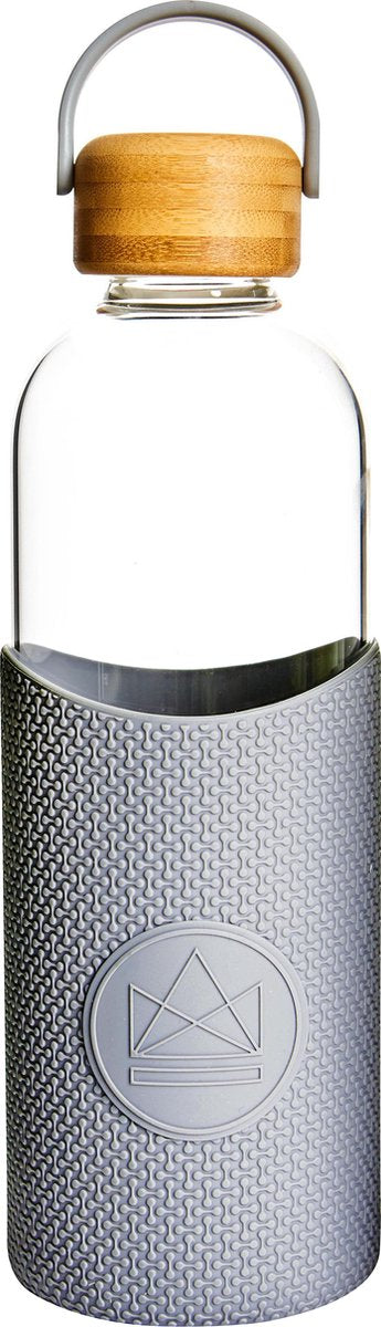 Neon Kactus - Drinkfles - met Draaglus - Glas - Bamboe - Forever Young - Grijs - 1 Liter