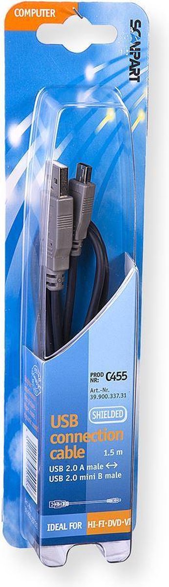 Bandridge - USB Mini Kabel - Zwart - 2 meter