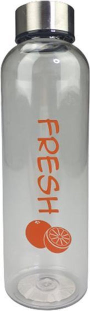 Waterfles met print 'Fresh' - Transparant / Oranje - Kunststof