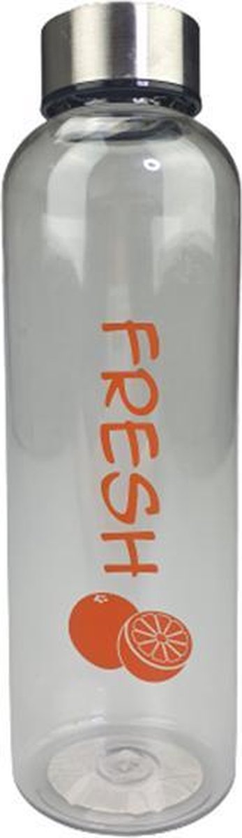 Waterfles met print 'Fresh' - Transparant / Oranje - Kunststof