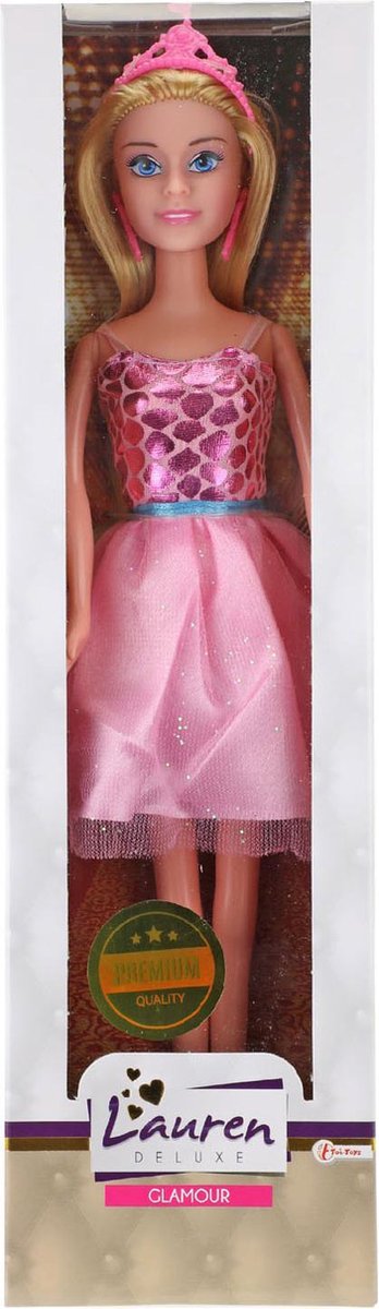 Tienerpop Lauren (Roze korte jurk glitters)