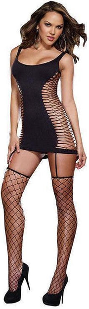 Dreamgirl lingerie Sekstuigje Visnet jurkje met jarretelle
