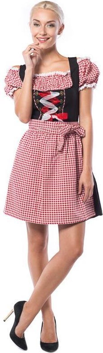 Boeren Tirol & Oktoberfest Kostuum | Dirndl Dorothea Rood / Zwart | Vrouw | Maat 52 | Bierfeest | Verkleedkleding