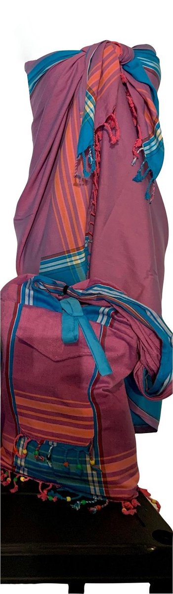 Kikoy pareo handdoek purple pink - beach pareo - wikkeldoek - 170x95cm