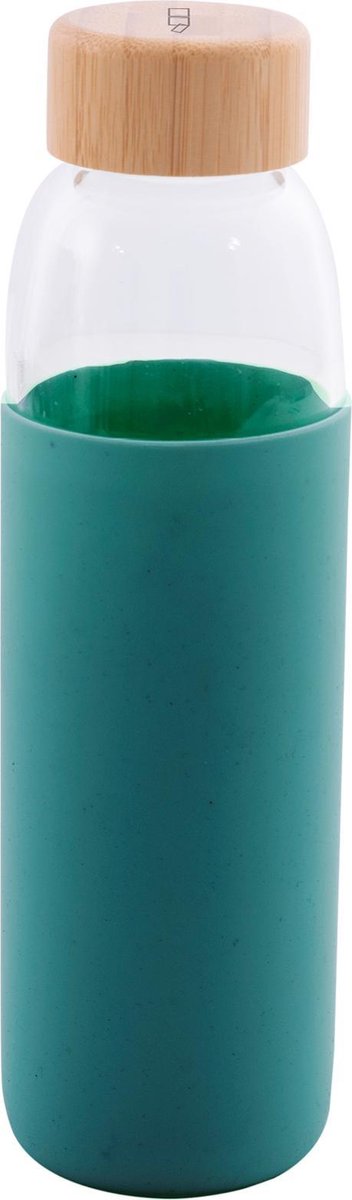 Point-Virgule Glazen Drinkfles - Bamboe - Glas - Petrolgroen - 580 ml