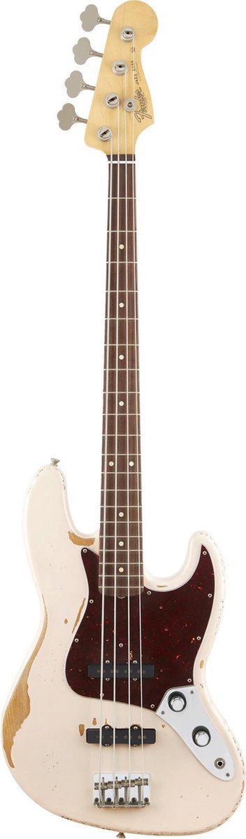 Fender Flea Jazz Bass Road Worn Shell Pink 4-snarige basgitaar