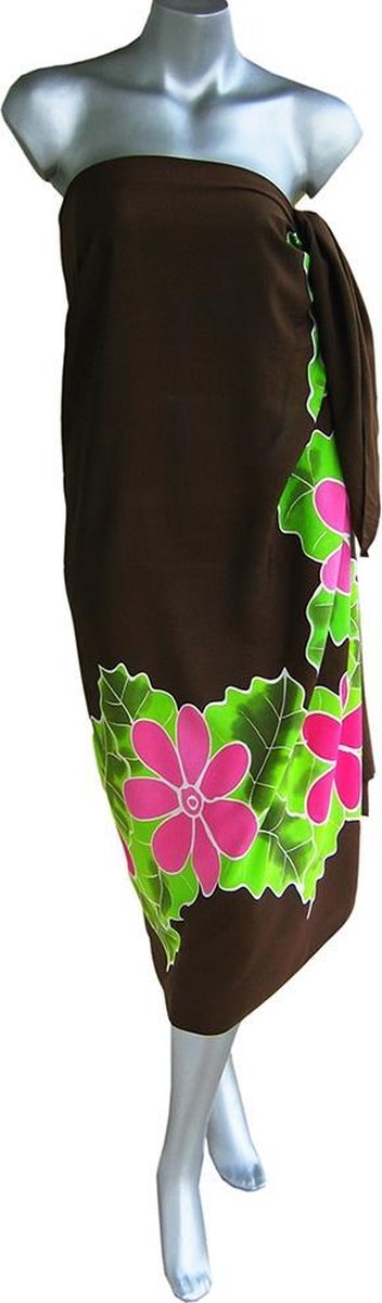 Chocolade-bruine Sarong Bloemen Pareo Omslagdoek Hamamdoek StrandLaken Beste Kwaliteit Rayon - Viscose Wikkel-Jurk Wikkel-Rok 115 * 180 cm