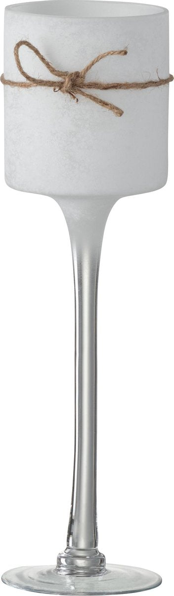 J-Line Kaarshouder Op Voet Rond Glas/Koord Wit Large
