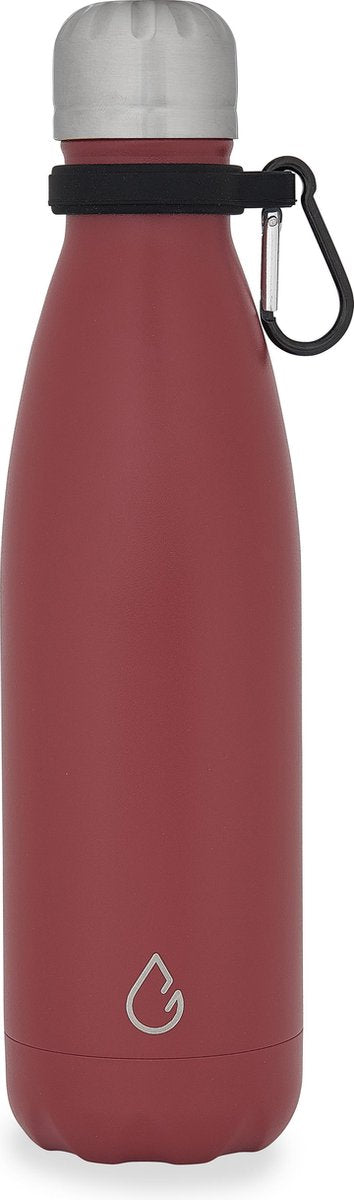 Wattamula Design eco RVS drinkfles - burgundy - met extra carrier - 500 ml - waterfles - thermosfles - sport