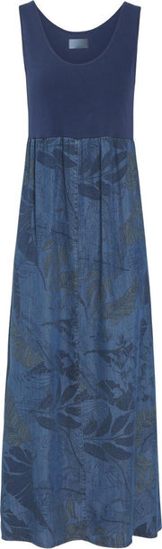 Cassis - Jurk in tricot en bedrukte tencel - Marineblauw