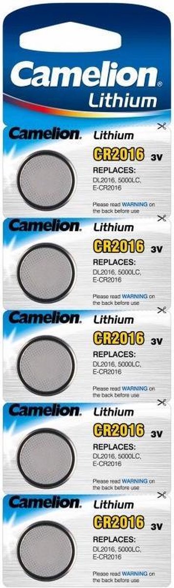 5x Lithium knoopcel batterijen CR2016 3V Camelion - Platte batterijen 5x stuks