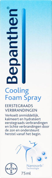 Bepanthen Cooling Foam Spray bij eerste graads verbranding en lichte verbranding door de zon