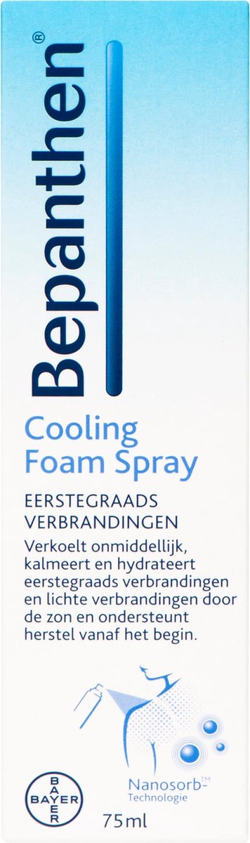 Bepanthen Cooling Foam Spray bij eerste graads verbranding en lichte verbranding door de zon