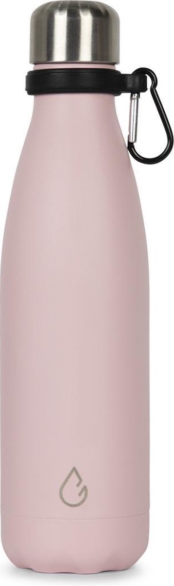 Wattamula Design eco RVS drinkfles - pastel roze - met extra carrier - 500 ml - waterfles - thermosfles - sport