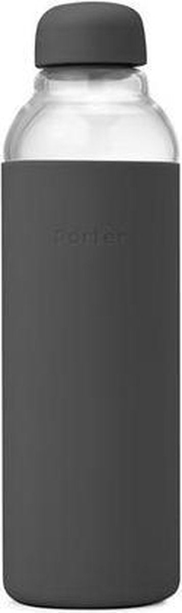 W&P Design Porter - The Porter Bottle - Zwart - glazen water fles - herbruikbaar - 592 ml - borosilicaat glas - siliconen hoes