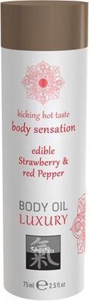 Bundle - Shiatsu - Luxe Eetbare Body Oil - Aardbei & Rode Peper met glijmiddel