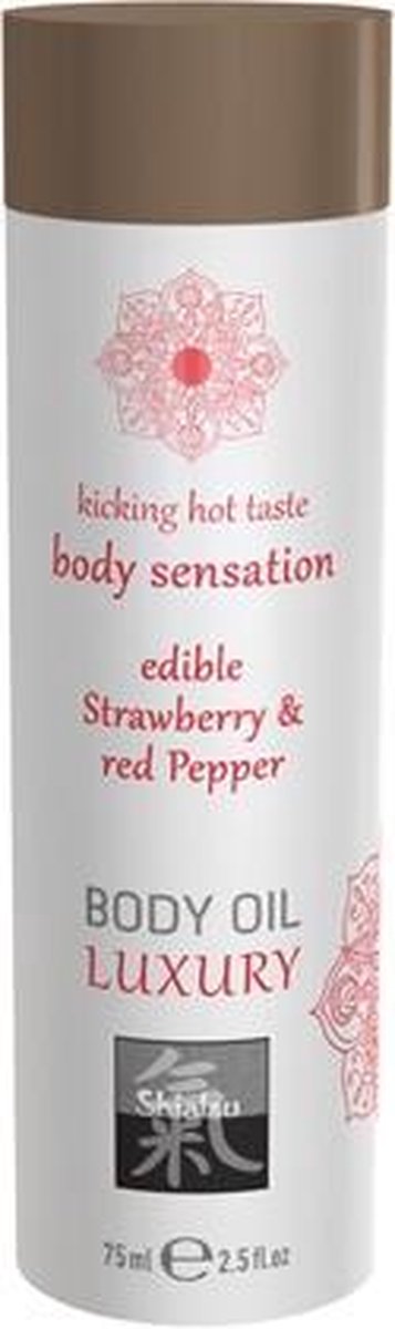 Bundle - Shiatsu - Luxe Eetbare Body Oil - Aardbei & Rode Peper met glijmiddel
