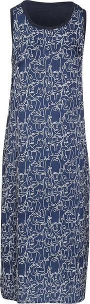 Cassis - Jurk in twee stoffen met abstracte print - Marineblauw