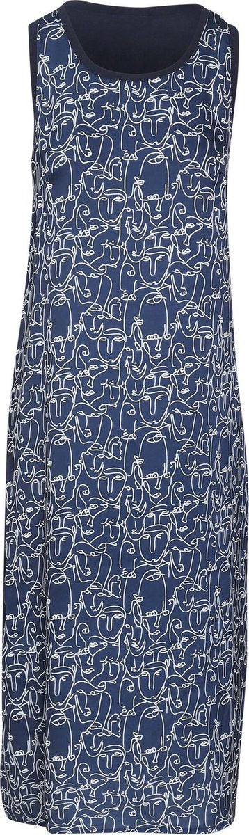 Cassis - Jurk in twee stoffen met abstracte print - Marineblauw