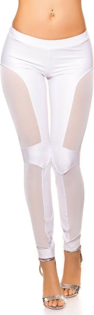 Imitatieleer Legging Dames - Netapplicaties Wit - Maat L/XL 'Iquaela'
