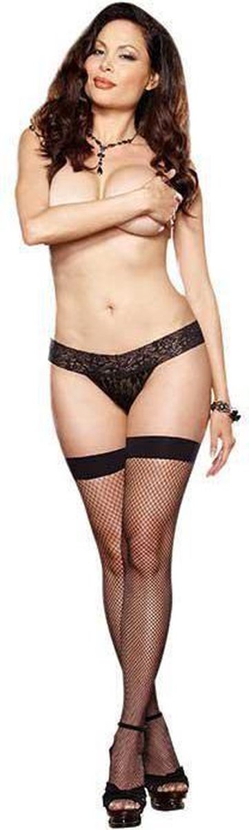Dreamgirl lingerie Sekstuigje Visnet dijbeen hoge kousen met strikje